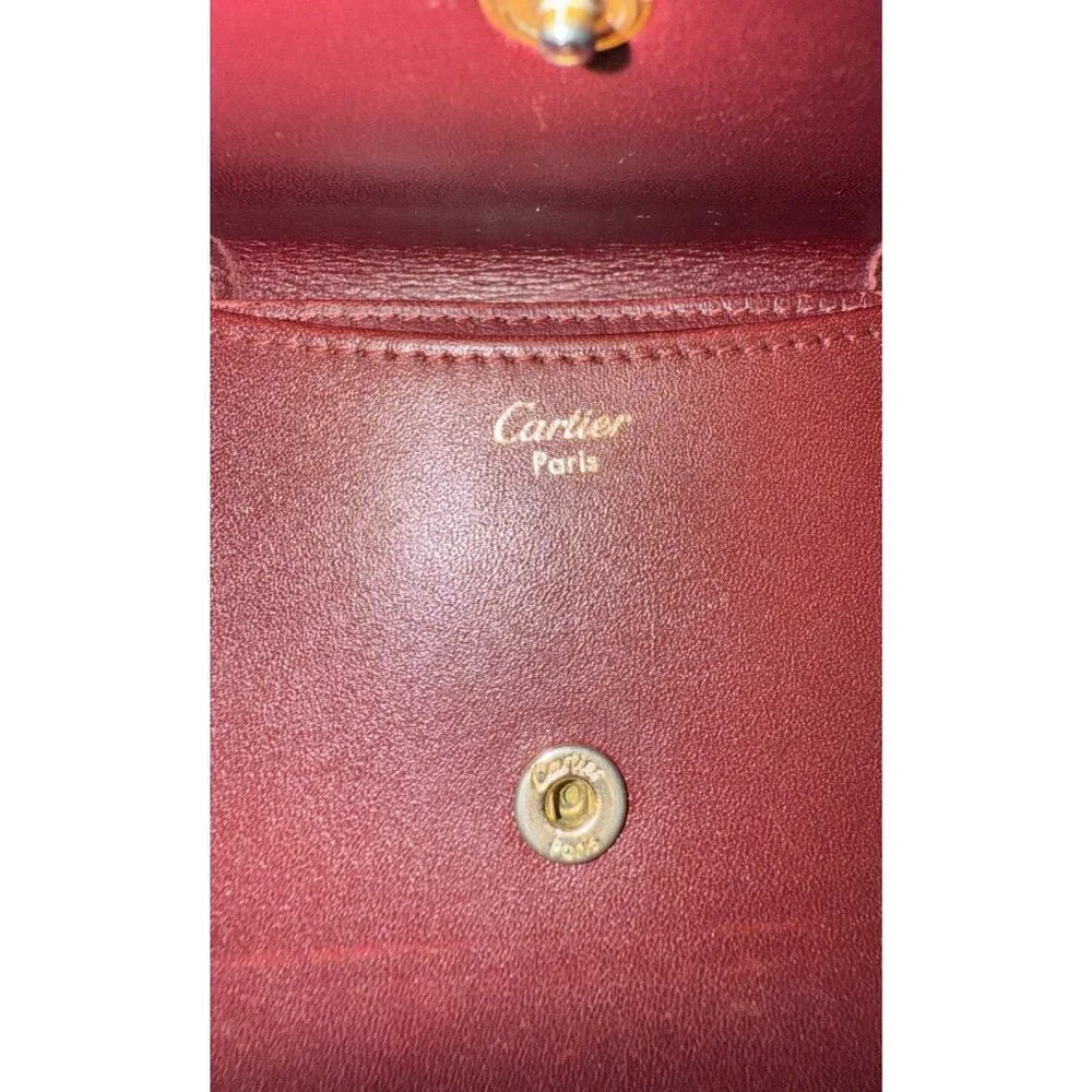 Cartier Bordeaux Burgundy Red Leather Logo Coin Wallet - Picture 9 of 11